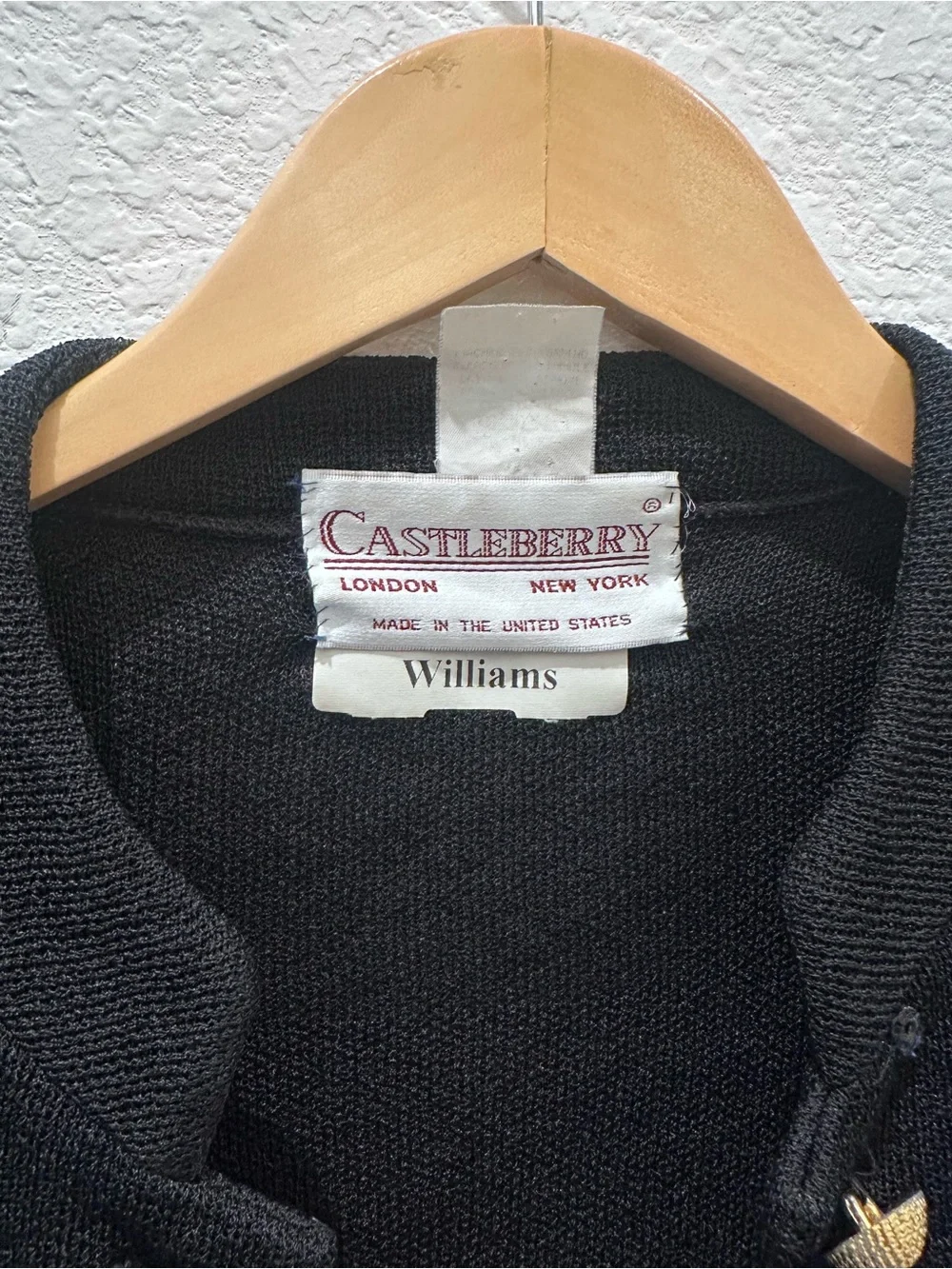 Vintage Castleberry Black Knit Military Jacket Gold Button Blazer Women’s 14 USA